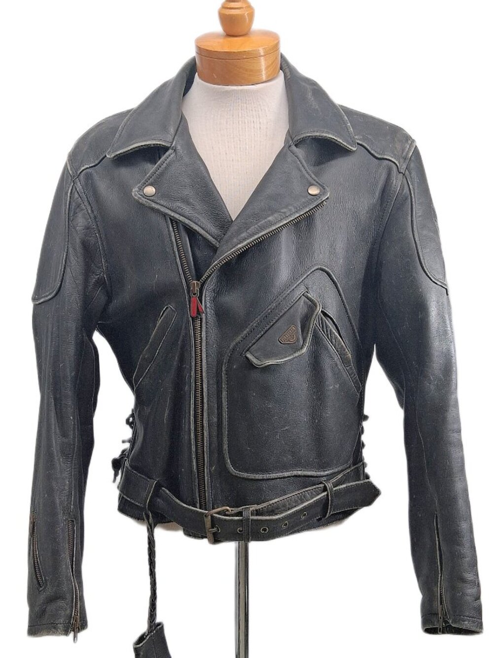 Vintage Firstgear By Hein Gericke Leather Motorcycle Jacket Belted Men's Biker L - Picture 2 of 16